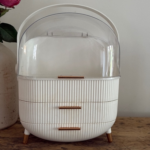 Cosmetic Storage Box Bathroom Desktop Beauty Makeup Organizer; like new White - Picture 1 of 8
